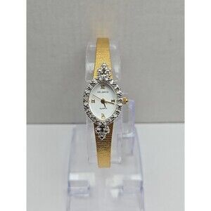 Vintage Helbros HE2380 Womens Dress Watch New Battery Diamond Accent Gold Tone